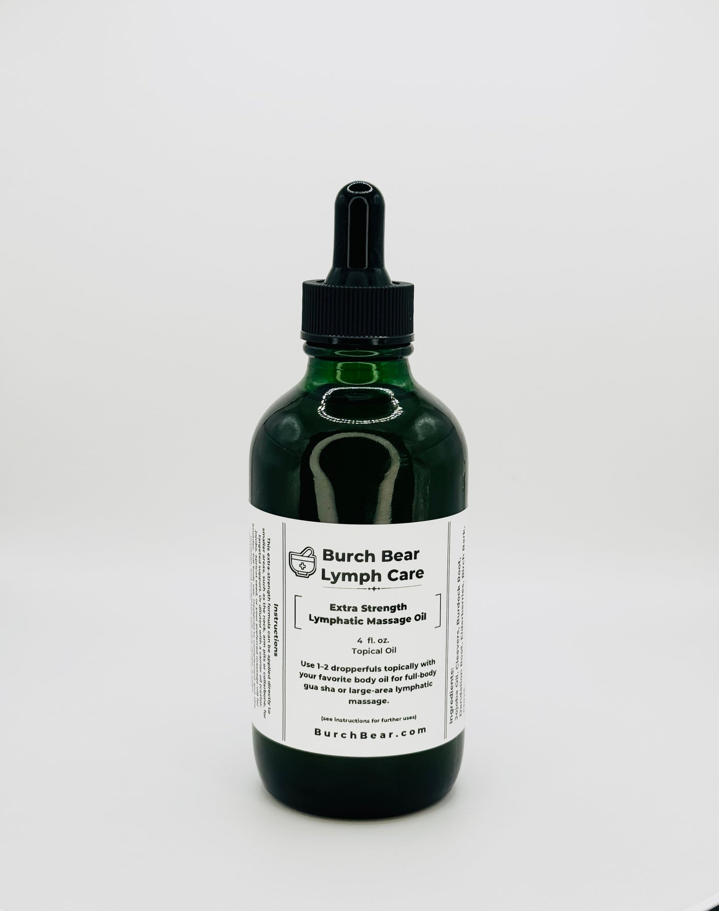 Burch Bear Lymph Care Massage Oil – Lymphatic Detox & Support with Jojoba, Cleavers, Burdock Root, Birch Bark, Dandelion Root, Elderberries & Clove (4oz)