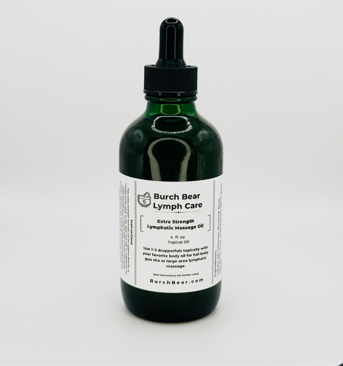 Burch Bear Lymph Care Massage Oil – Lymphatic Detox & Support with Jojoba, Cleavers, Burdock Root, Birch Bark, Dandelion Root, Elderberries & Clove (4oz)